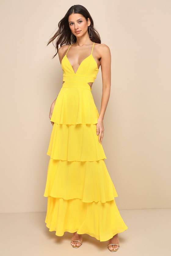 Tier and Now Black Tie-Back Tiered Maxi Dress