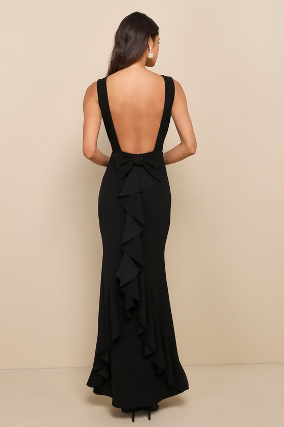 Exquisite Refinement Emerald Backless Bow Ruffled Maxi Dress