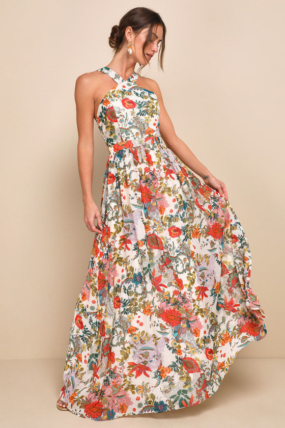 Lilja Navy Blue Floral Print Maxi Dress