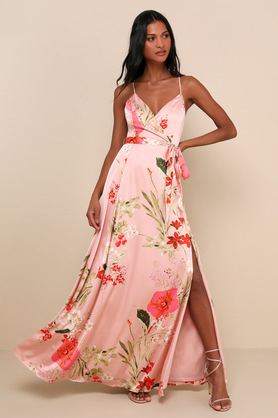 Still the One Blue Floral Print Satin Maxi Dress