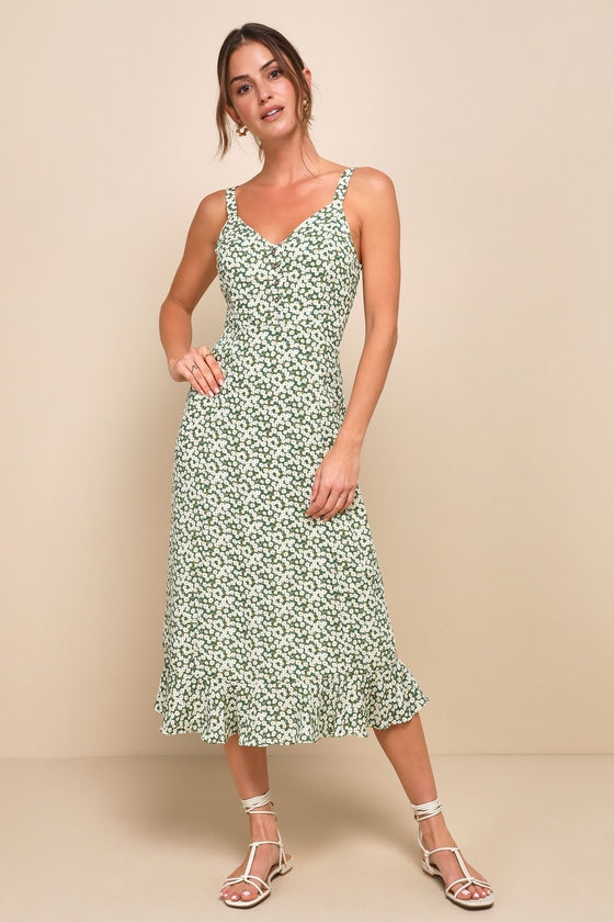 Darling Daisies Blue Floral Print Midi Dress