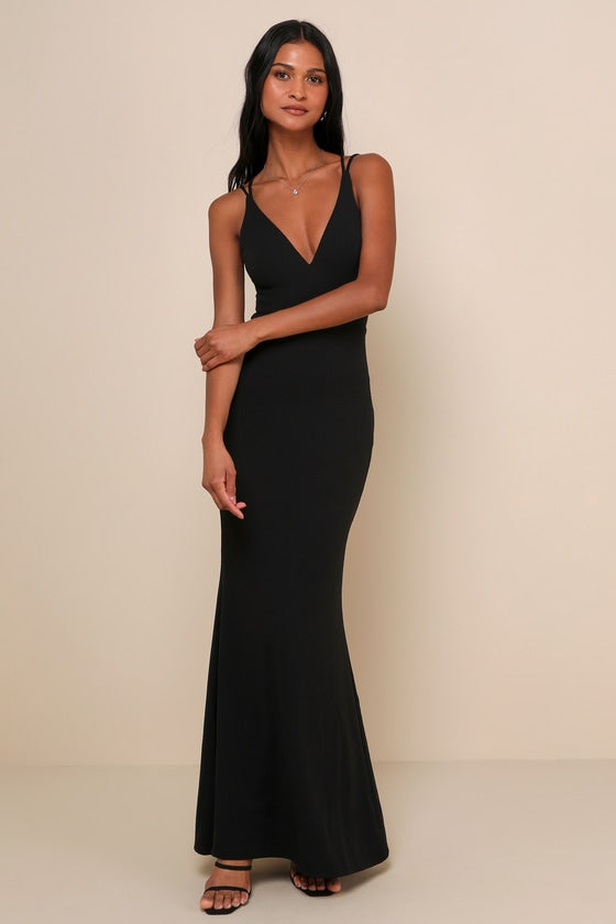 All this Allure Black Strappy Backless Mermaid Maxi Dress