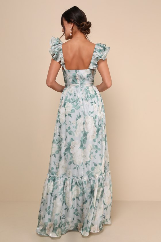 Soiree Perfection Green Floral Ruffled Tiered Maxi Dress