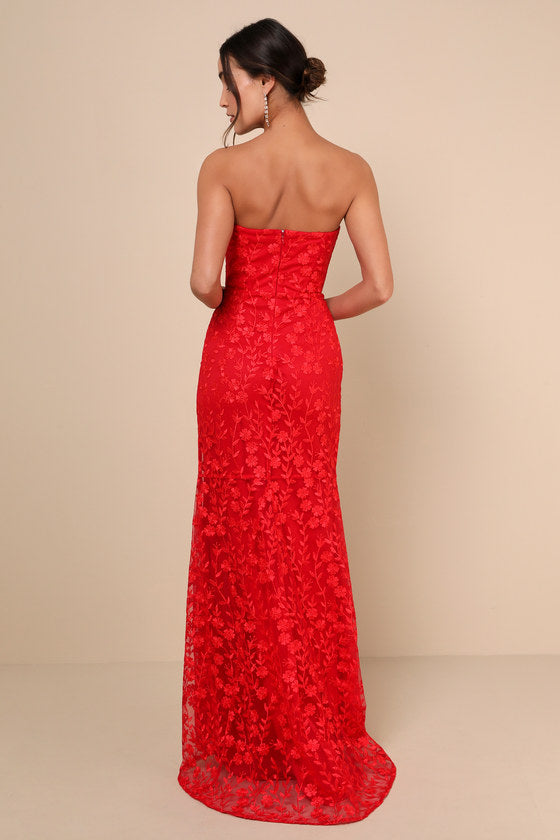 Romantic Beauty Black Floral Embroidered Strapless Maxi Dress