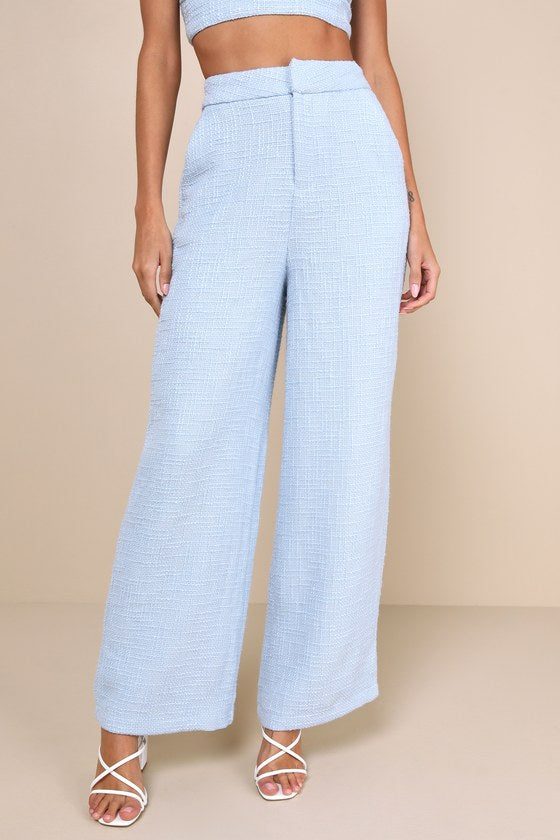 Chic and Sophisticated Ivory Tweed Wide-Leg Pants