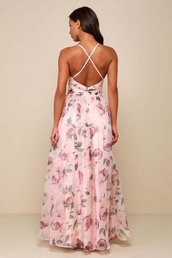 Romance That Wows Dark Teal Floral Print Organza Maxi Dress