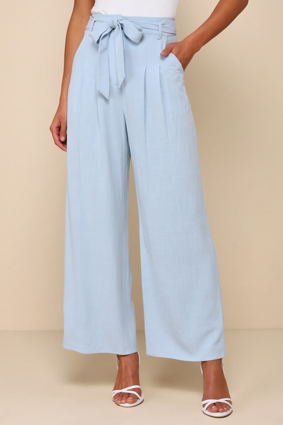 Trend Alert Beige Belted High-Waisted Wide-Leg Pants