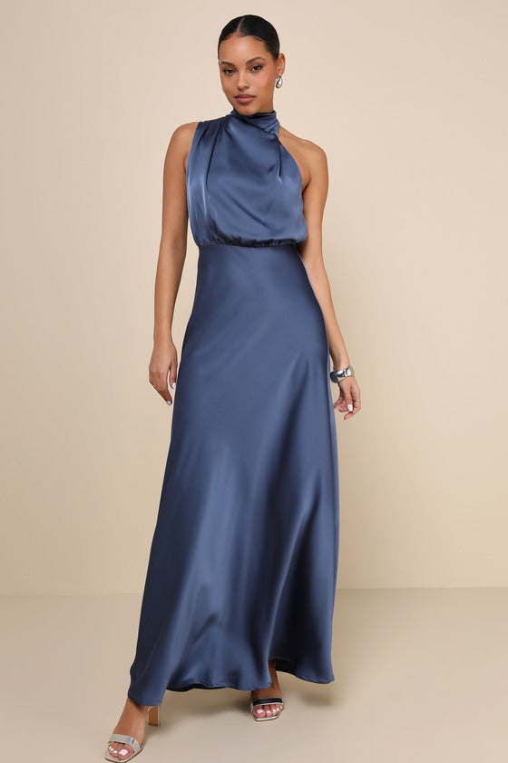 Distinctive Charm Rose Pink Satin Asymmetrical Maxi Dress