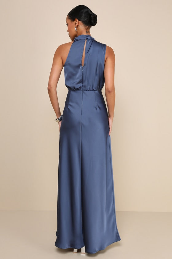 Distinctive Charm Rose Pink Satin Asymmetrical Maxi Dress