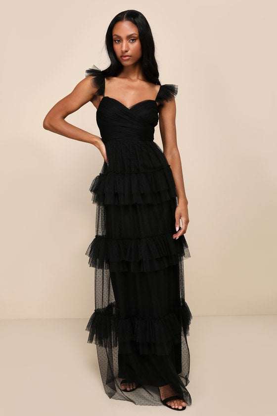 Pure Radiance Sage Brush Mesh Swiss Dot Tiered Maxi Dress