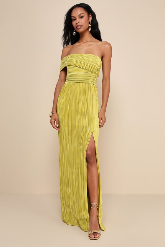Poised Performance Blue Plisse One-Shoulder Maxi Dress