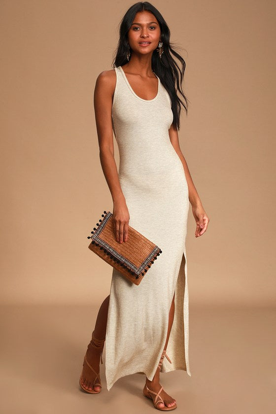 Relaxed but Not Least Grey Ribbed Sleeveless Maxi Dress