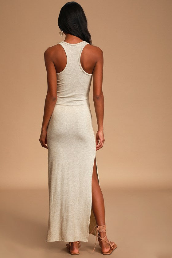 Relaxed but Not Least Grey Ribbed Sleeveless Maxi Dress