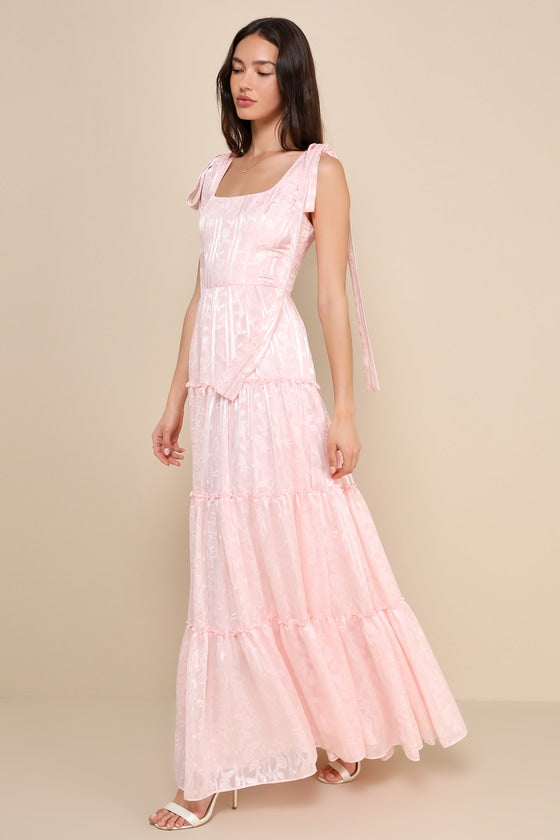 Picturesque Allure Black Jacquard Tie-Strap Maxi Dress