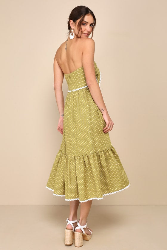 Delightful Design Light Green Polka Dot Midi Dress With Pockets