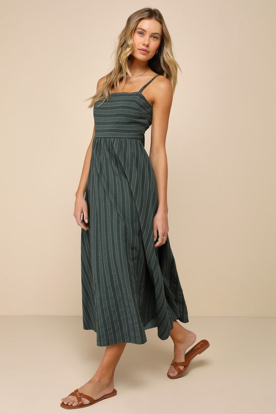 Feeling the Best Navy Striped Tie-Back Midi Dress with Pockets