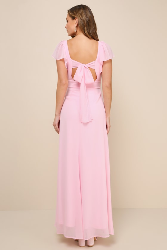 Simply Delightful Light Blue Tie-Back Flutter Sleeve Maxi Dress