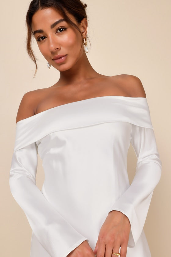 Luxurious Vision Teal Satin Off-the-Shoulder Mini Dress