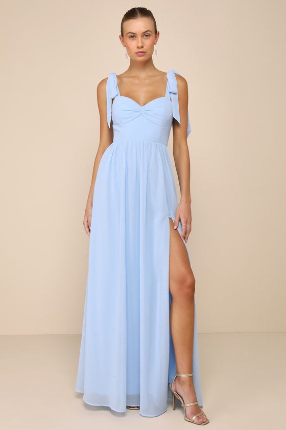 Radiant Charisma Navy Chiffon Ruched Tie-Strap Maxi Dress