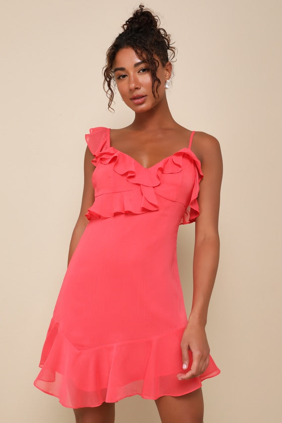 Captivating Always White Ruffled Asymmetrical Mini Dress
