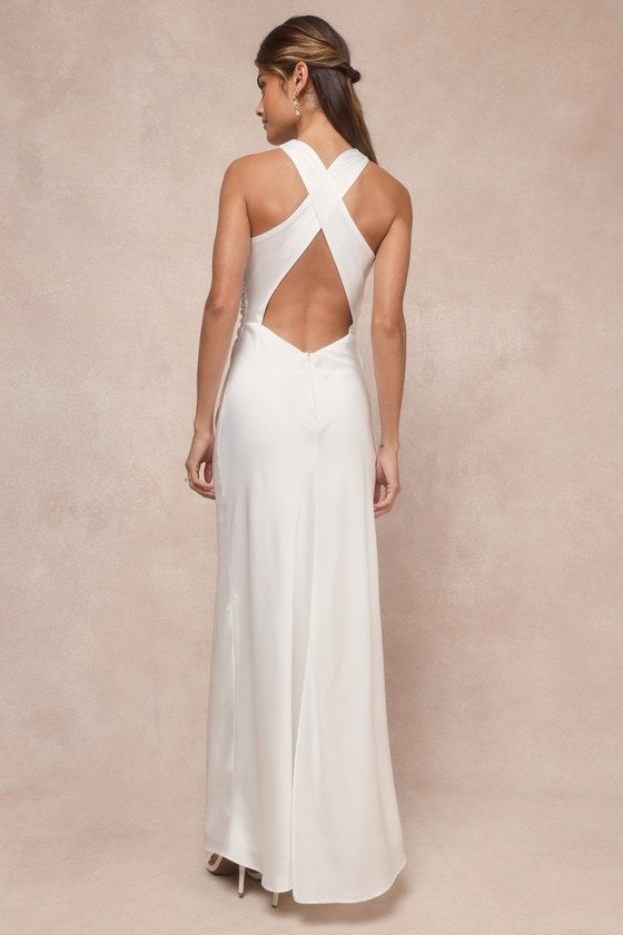 Effortlessly Sensational Black Satin Backless Maxi Dress