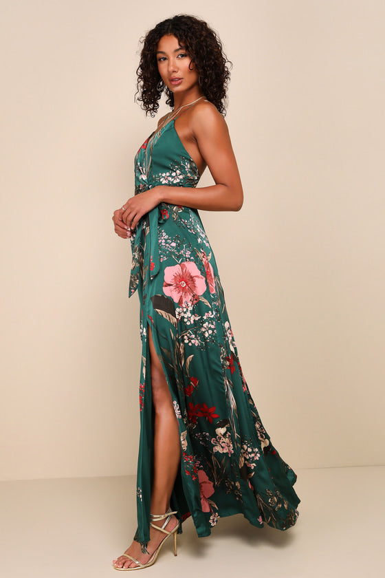 Still the One Blue Floral Print Satin Maxi Dress