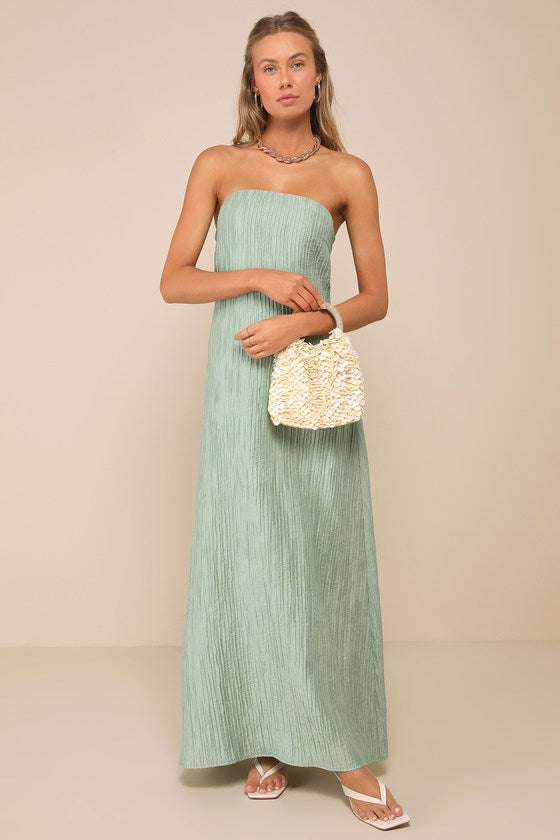 Radiant Season Light Blue Plisse Cutout Strapless Maxi Dress