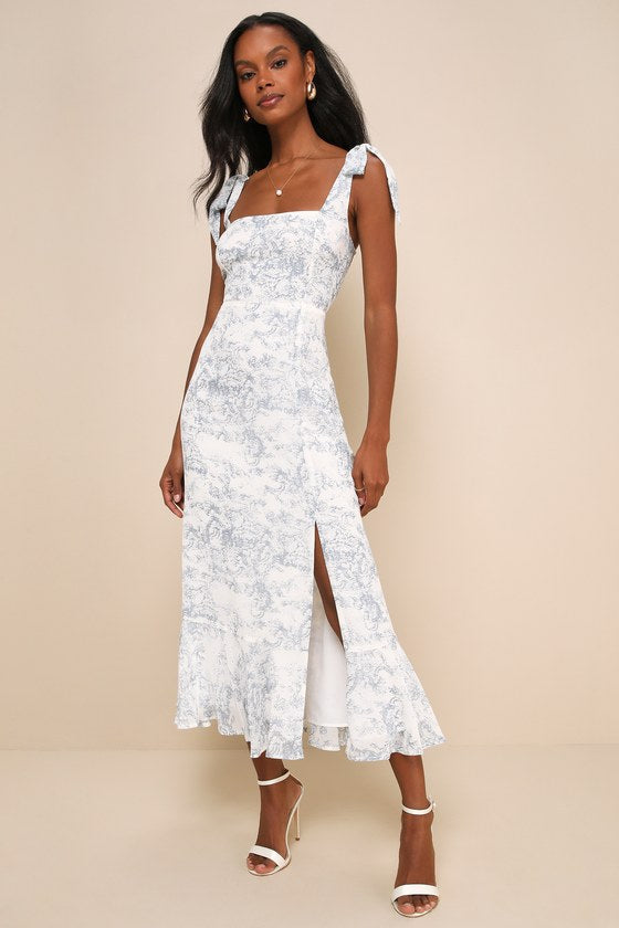Summer Invite Royal Blue Tie-Strap Tiered Midi Dress
