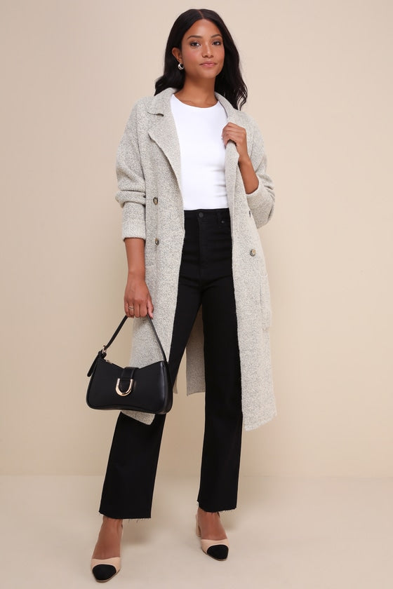 Cuddle Club Beige and Black Plaid Long Sleeve Coatigan