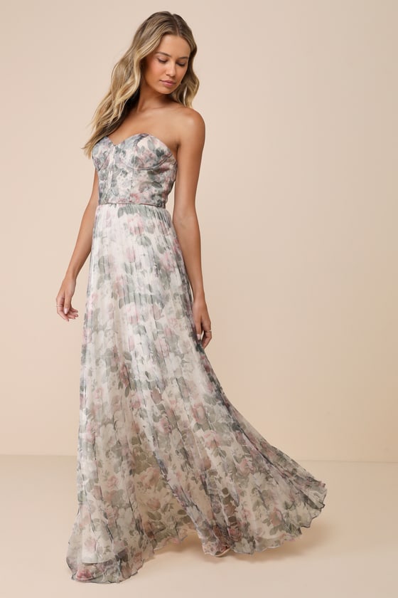 Most Beautiful Day Purple Multi Floral Print Organza Maxi Dress