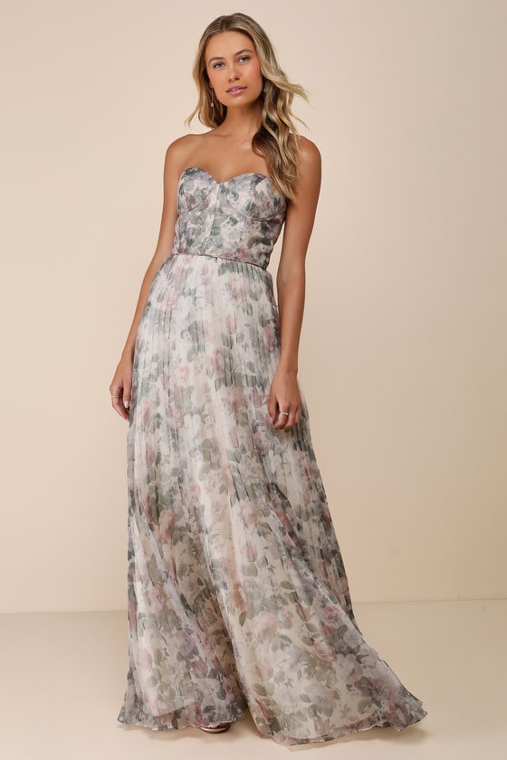 Most Beautiful Day Sage Multi Floral Print Organza Maxi Dress