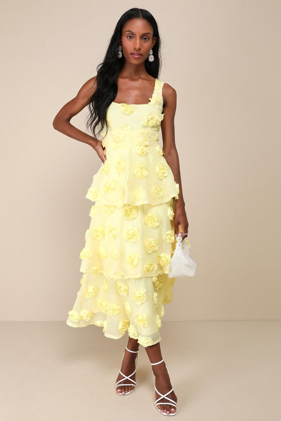 Exceptional Entrance White Sleeveless Tiered Rosette Midi Dress