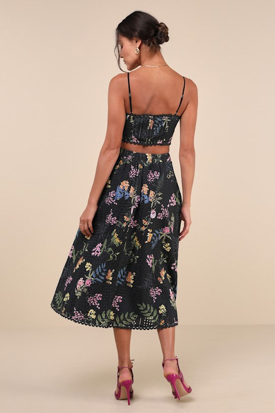 Sweet At Heart White Floral Embroidered Two-Piece Midi Dress