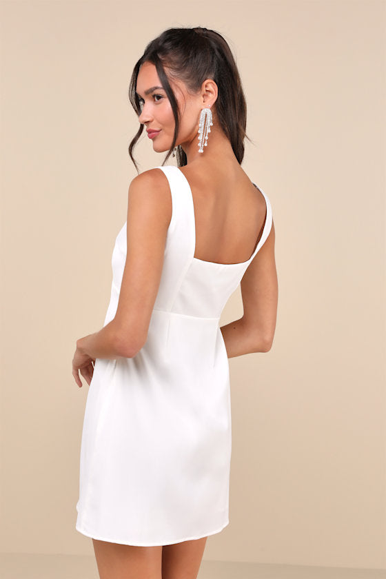 Truly the Cutest Light Blue Satin Square Neck Mini Dress