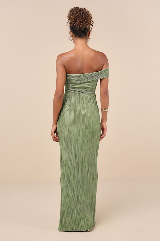 Poised Performance Rust Red Plisse One-Shoulder Maxi Dress