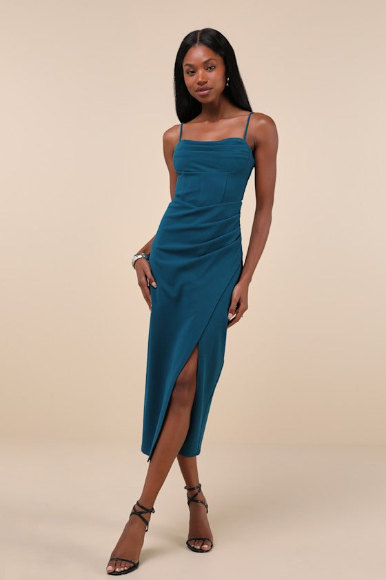 Always Turning Heads Burgundy Bustier Tulip Midi Dress