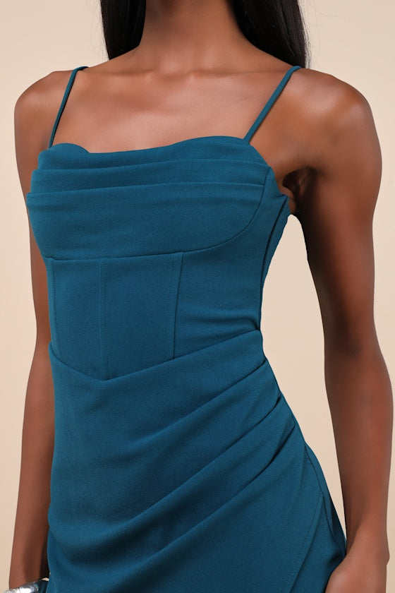 Always Turning Heads Burgundy Bustier Tulip Midi Dress