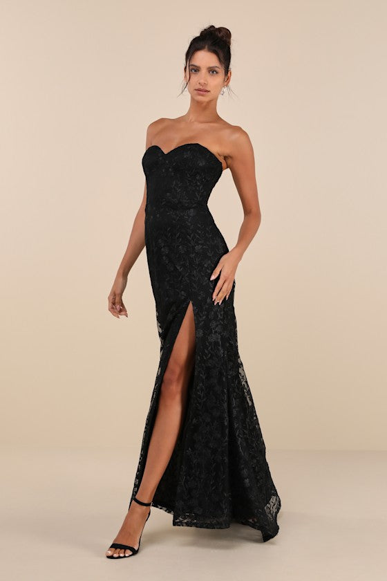 Romantic Beauty Green Floral Embroidered Strapless Maxi Dress