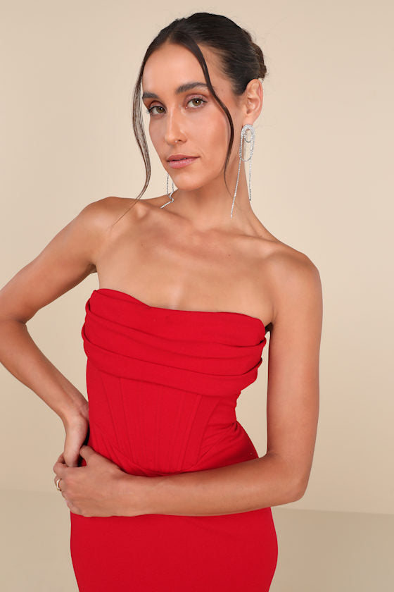 Dramatic Intent Hot Pink Strapless Corset Bodycon Mini Dress