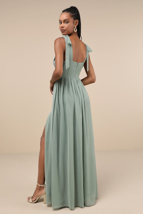 Radiant Charisma Navy Chiffon Ruched Tie-Strap Maxi Dress