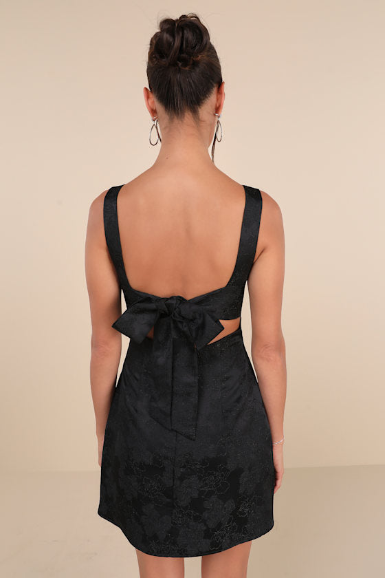 Perfectly Flirtatious Pink Floral Jacquard Tie-Back Mini Dress