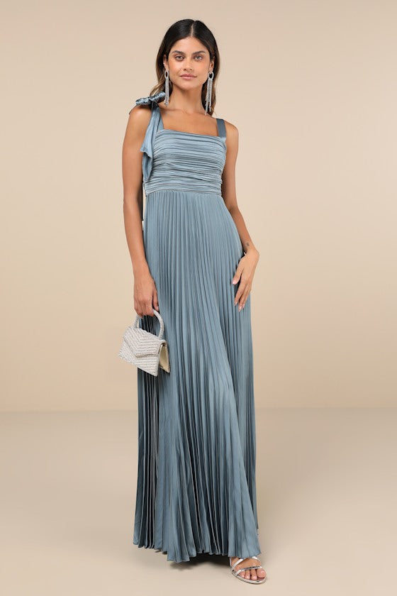 Gorgeous Purpose Royal Blue Pleated Sleeveless Bow Maxi Dress