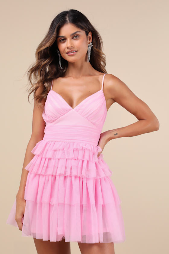 Special Poise Yellow Tulle Pleated Sleeveless Tiered Mini Dress
