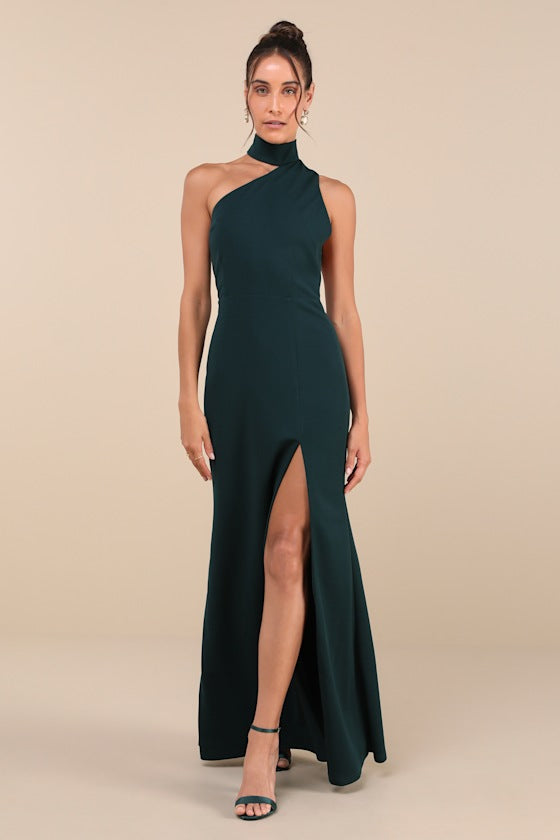 Keep It Interesting Hot Pink Asymmetrical Halter Maxi Dress