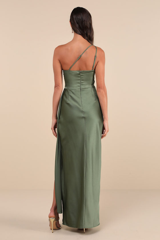 Signature Elegance Navy Satin One-Shoulder Maxi Dress