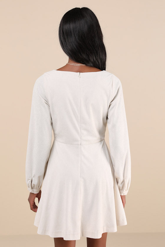Daily Affection Beige Corduroy Mini Dress With Pockets