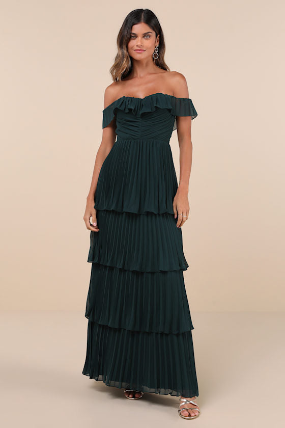 Always Remarkable Pink Pleated Off-the-Shoulder Maxi Dress