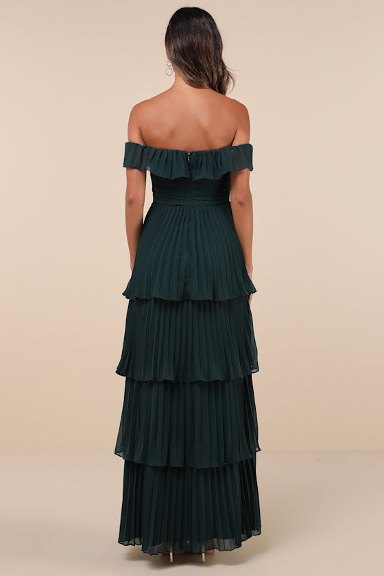 Always Remarkable Pink Pleated Off-the-Shoulder Maxi Dress