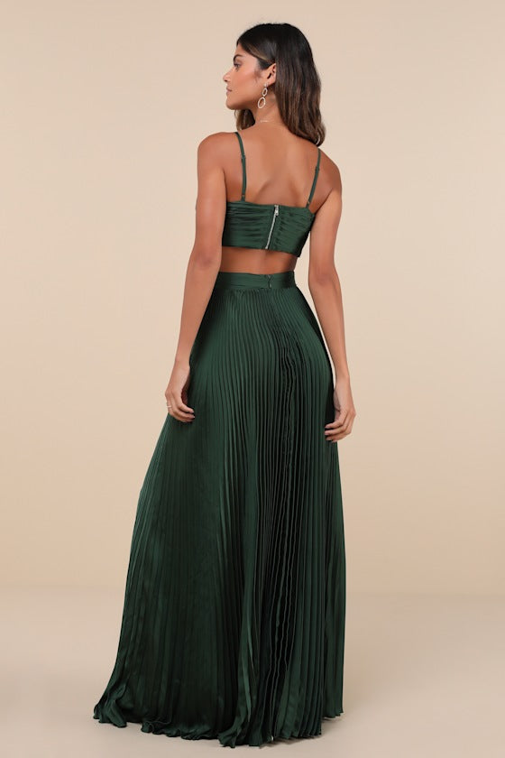Got the Glam Blue Pleated Cutout Maxi Dress