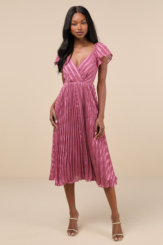Standout Sophistication Emerald Lurex Flutter Sleeve Midi Dress